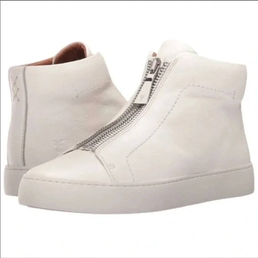 Frye Lena Zip High Top Leather Womens Sneaker in White Size 8.5M
